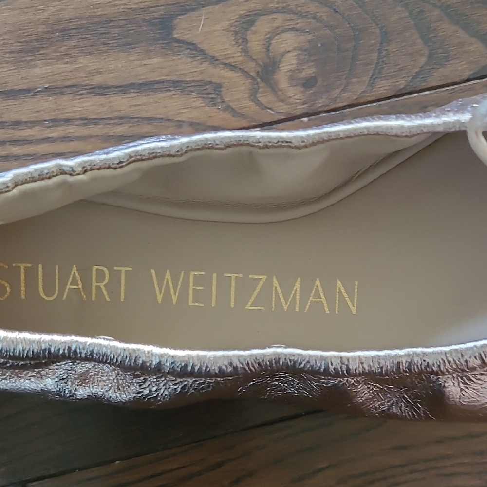 New Stuart Weitzman Bardot Bow Women's Leather Metallic Ballet Flats Size 6.5 - Picture 7 of 10